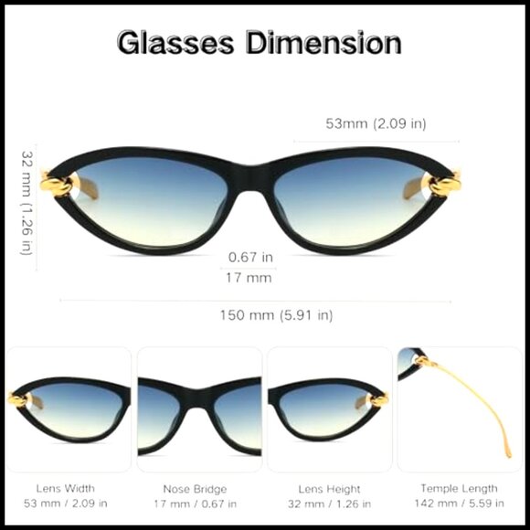 Retro Oval Cat Eye Sunglasses with Gold Tone Temples and Polycarbonate Frame